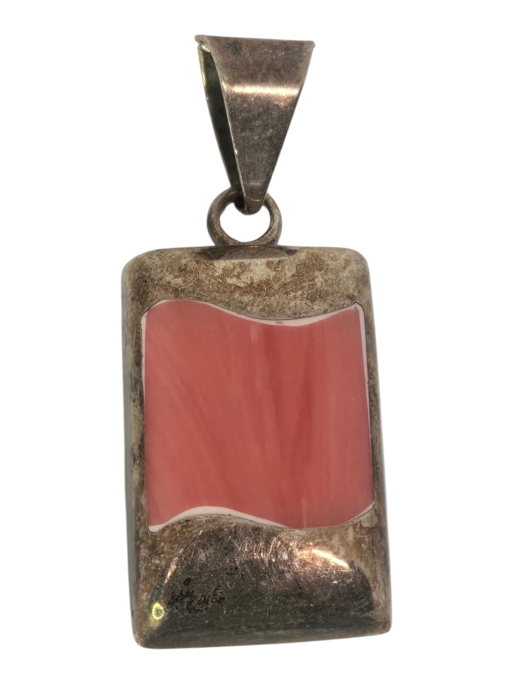 Taxco Sterling Coral Inlay Rectangle Pendant - Pink